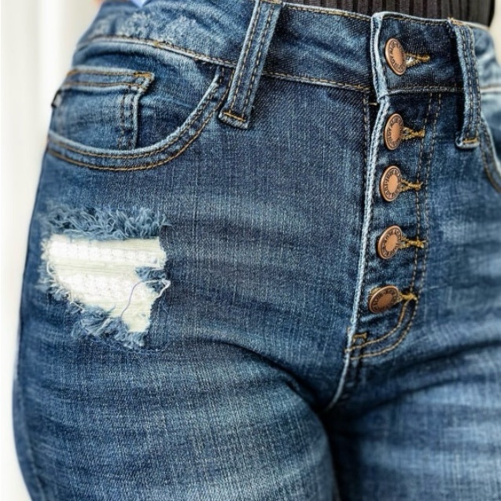 Judy Blue Skinny Distressed Jeans with Thermal Patches